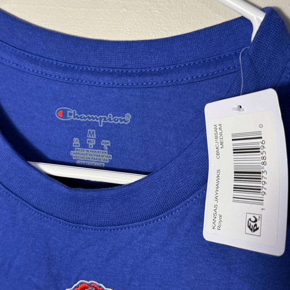Champion Kansas Jayhawks‎ T-Shirt Mens Medium Royal Blue Collegiate - Picture 2 of 6